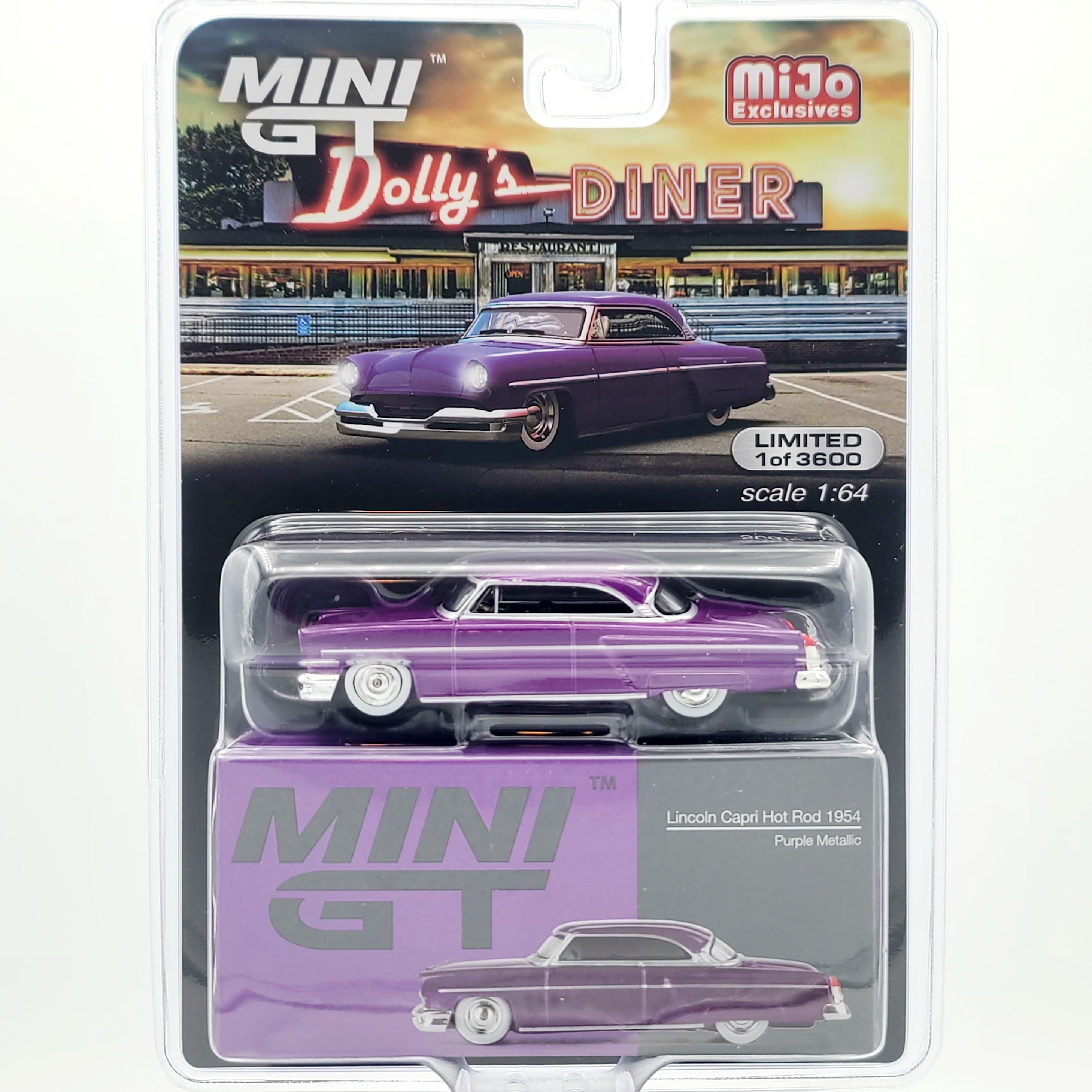 Mini GT '54 Lincoln Capri Hot Rod - 1:64 scale, Purple Metallic (2024 MIJO Exclusives - Limited Edition 1 of 3600)
